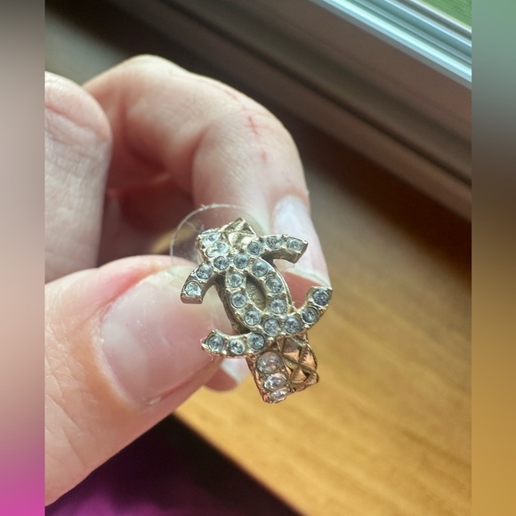 Authentic CHANEL Silver Crystal Logo earring - Picture 3 of 3